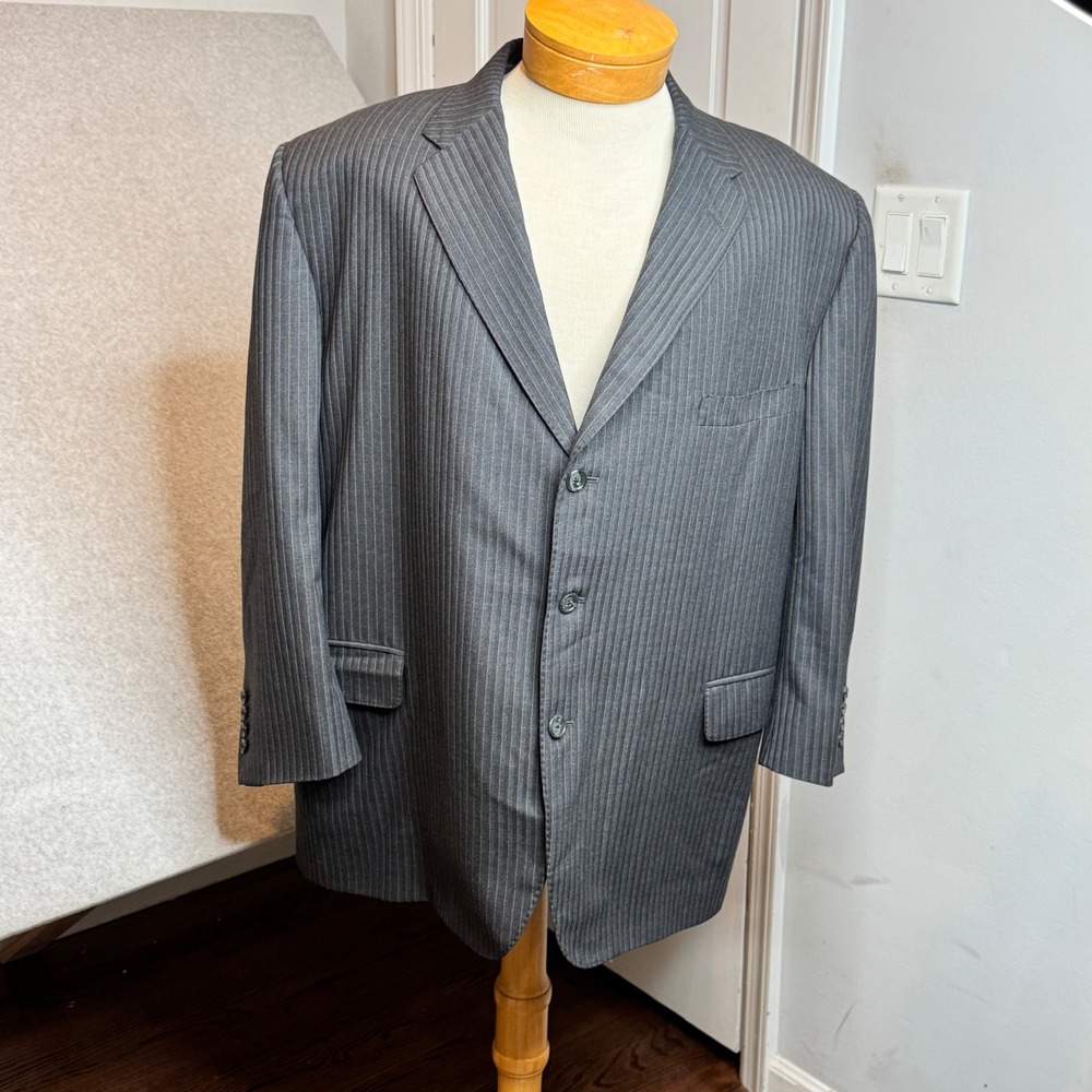 Holland & Sherry London Mens Blazer Jacket‎ Gray Pinstripe 53 Chest 51 Waist